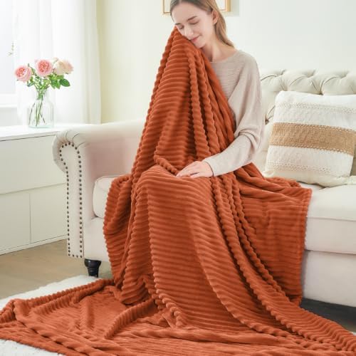 BEDELITE 3D Ribbed Terracotta Fleece Throw Blanket for Couch, 50x60 Inch