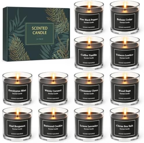 12 Pack Scented Candles for Home Scented, Mini Candles Bulk, Candles for Men Women, Soy Wax 200 Hour Long Lasting Candle, Gift Set for Fathers Day Birthday Halloween Christmas Valetines Day