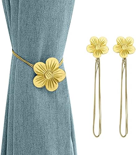 Lewondr Magnetic Curtain Tiebacks, Flower Vintage Curtain Holdbacks, Gold