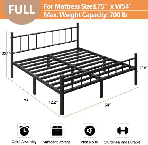 zizin Full Metal Bed Frame with Headboard and Footboard Steel Slat Support
