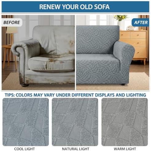 ZNSAYOTX 1 Piece Stretch Loveseat Covers for 2 Cushion Couch (55"-71"), New Plaid Couch Cover with Non-Slip Buckle for Dog Pets, Soft Cozy Washable Sofa Slipcover Form Fit Protector, Light Grey