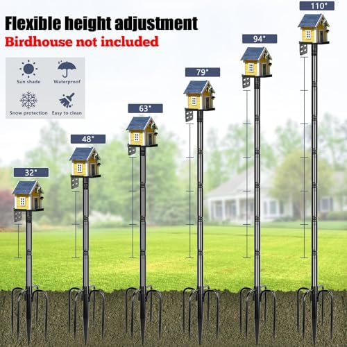 Gtongoko Smart Bird Feeder Pole 1-Inch Dia 110 Inch Bluebird House Pole for Outdoors Weather Station Heavy Duty Metal Mounting Kit Adjustable Bird Feeder Stand Black