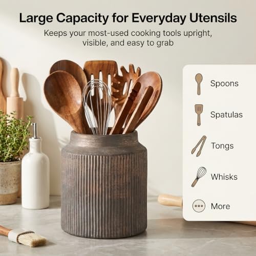 Rustic Utensil Holder, Ceramic Vintage Kitchen Utensil Holder