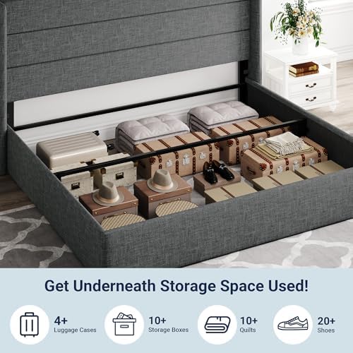 Allewie King Size Lift Up Hydraulic Storage Bed Frame Dark Grey