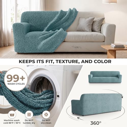 PAULATO Premium Stretch Couch Covers for Sofa - Sofa Chair Cover Washable, Dogs & Pets Friendly - Elastic Polyester Loveseat Slipcovers - Non-Slip Love Seat Couch Covers - Teal (86"-120" Wide)
