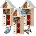 Maitys 3 Pcs Wooden Mason Insect Bee Hotel Butterfly House Natural Ladybug House Bug Hotel for Garden Outdoor Butterfly Ladybugs Live Bee Box Attracts Pollinators, 10 x 5.5 x 2.5 Inch