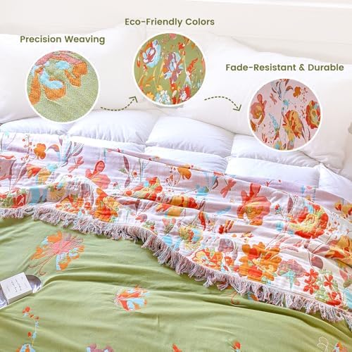MSGKV Boho Throw Blanket 50"x60" 100% Cotton Butterfly Muslin Throw Blanket