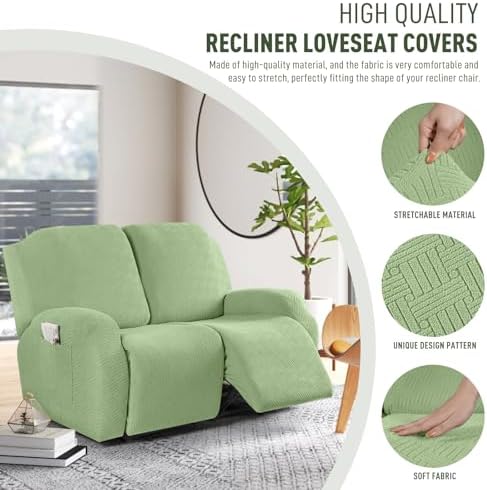KinCam Loveseat Recliner Covers, Stretch Reclining Cover, Light Green