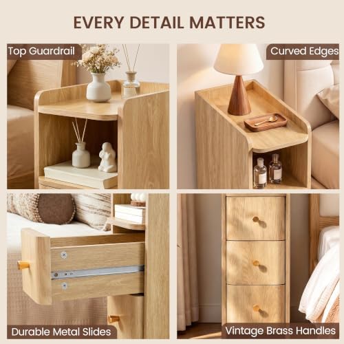 FurSch 37”H Tall 7.87”W Narrow Nightstand with 5 Drawers for lofted Dorm