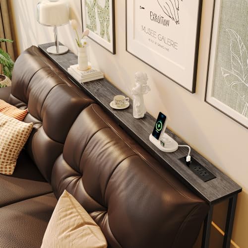 Huuger 70.8 Inch Console Table, Skinny Sofa Table with Charging Station