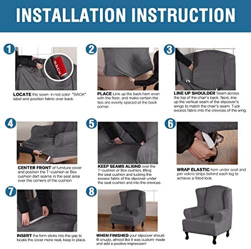 H.VERSAILTEX Wingback Chair Covers Velvet Plush Wing Chair Slipcover 1 Piece High Stretch Wing Back Chair Slipcovers Sofa Cover Furniture Cover with Elastic Bottom, Grey