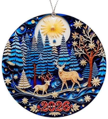 Deer Christmas Ornament 2026, Woodland Ornaments for Christmas Tree, Woodland Forest Animal Christmas Decor with Rustic Wildlife Scene, Nature Inspired Holiday Decoration for Family and Friends