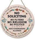 PHAMTE Funny No Soliciting Round Wreath Sign, Farmhouse Wall Hanging Plaque Wood Sign, No Flyers Religion Politics Funny Decor Decorations for Wall Pediments Door Porch Room 12 Inch