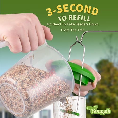 Tube Bird Feeders for Outdoors, 13" 6-Port Seed Catcher, Lawn Green, 2 PK