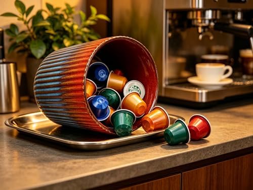 Large Stoneware Kitchen Utensil Holder for Kitchen Counter & Countertop Cooking Utensil Holder Spatula Holder Utensil Crock for Kitchen Counter Vertical Ribbed Fluted Stripe (Retro Red)