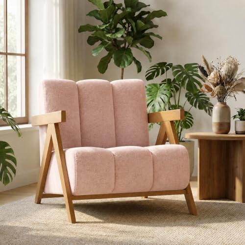 Gaussen Modern Accent Chair for Living Room Bedroom,Comfy Chenille Reading Chair with Wood Frame,Upholstered Lounge Armchair with Thick High-Elastic Sponge for Apartment & Waiting Room (Blush Pink,1)