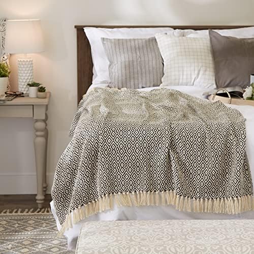 DII Rustic Farmhouse Double Diamond Woven Throw, 50x60, Mineral