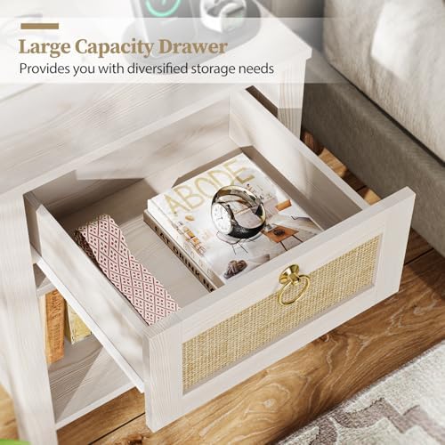 Eclatara Rattan Nightstand Set of 2 with Rattan Decor Drawer
