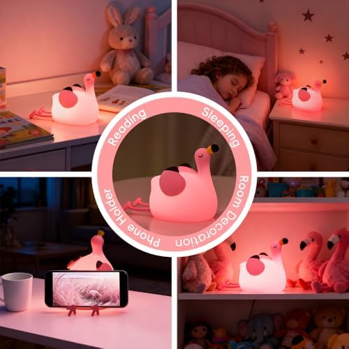 Flamingo Night Light for Kids, Rechargeable Lamp for Girls Room Decor