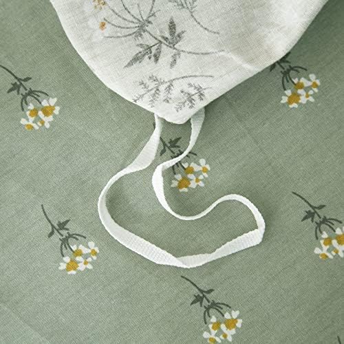 mixinni Boho Chic Printing Beige Duvet Cover Set Twin XL Vintage Green Floral Soft Cotton Bedding Comforter Cover with 1 Flower Duvet Cover 2 Pillowcases Perfect for Girls-(3pcs, Twin XL)