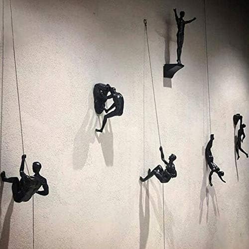 Climbing Man Wall Sculptures 3D Wall Art Decor, Rock Climbing Gifts Modern 3D Wall Decoration Resin Sculpture Creative Climbing Man Wall Sculptures, Creative Handmade Home Unique Decor (Set of 6)
