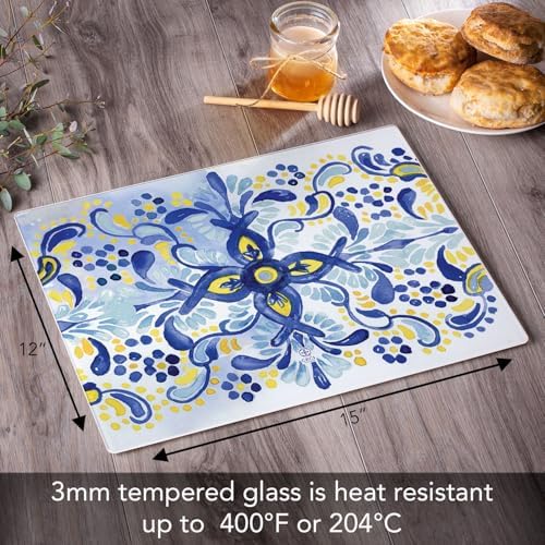 CounterArt Portugal Tile Pattern 3mm Tempered Glass Cutting Board