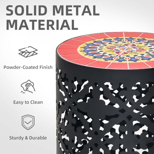 2-Pack Metal LED Side Table Outdoor, 3-Mode Lights, Modern Cut-Out