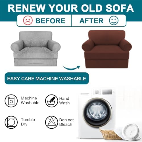 Turquoize T Cushion Chair Slipcover Armchair Slipcover for Living Room Stretch Sofa Couch Cover Soft Armchair Cover Washable Furniture Covers with Individual T Cushion Seat Covers (Chair, Burnt Brick)