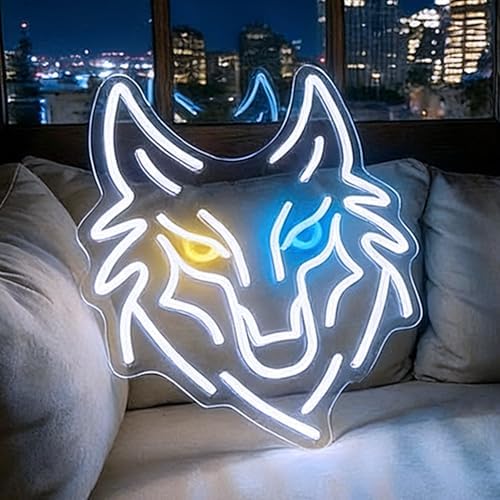 Wolf Neon Sign, Dimmable LED Wolf Wall Decor with Memory Dimmer