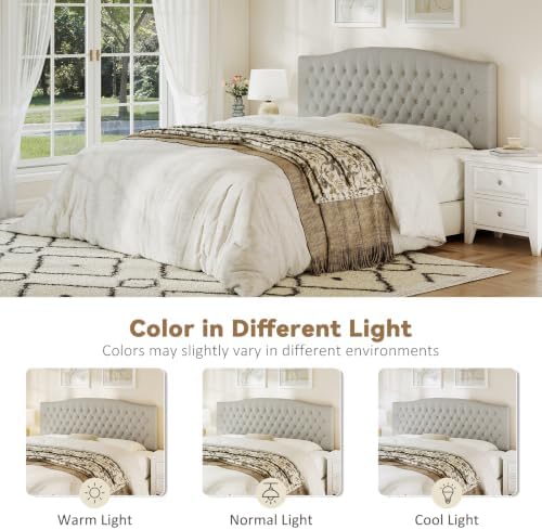 Befurtori King Headboard Only, Linen Classic Tufted Design, Gray Linen