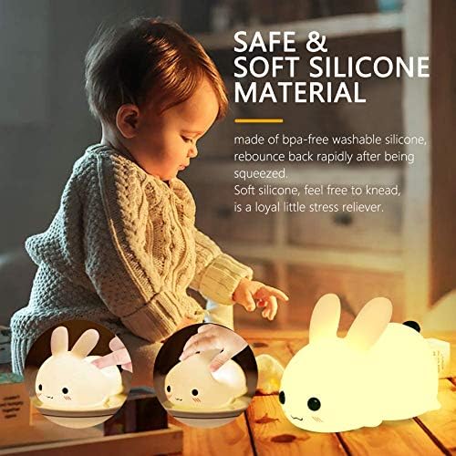 QANYI Kawaii Bunny Night Lights for Kids, 7 Color Light Silicone for Baby Nursery, Portable USB Rechargeable Bedside Lamp for Toddler's Room, Bunny Decor Kawaii Easter Gifts for Child and Teen Girls