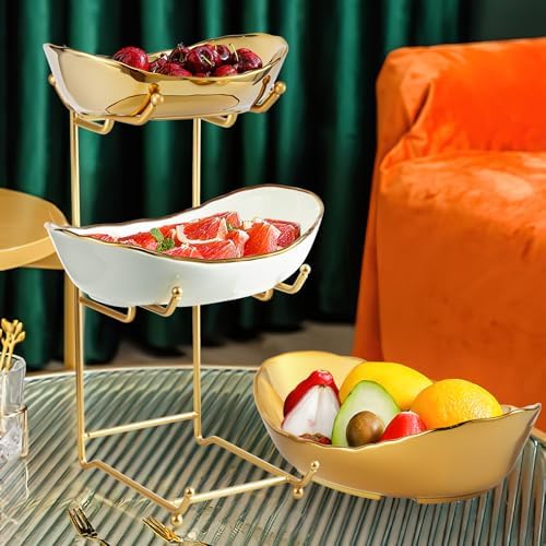 3 Tier Fruit Basket, Ceramic Fruit Bowl for Kitchen Counter 2