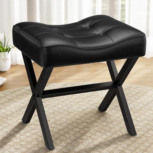 Memobarco 18-Inch Large Leather Vanity Stool Chair, Black Makeup Stool