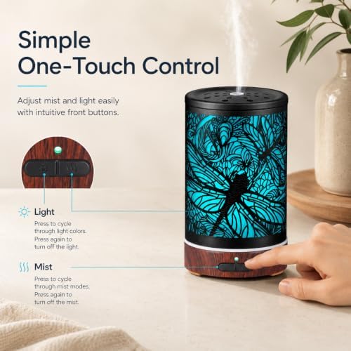 Essential Oils Diffuser,Aromatherapy Diffuser,Birthday for Women Mom Grandma,Metal Cool Mist Humidifier with 7 Colors Lights Waterless Auto Off Air Diffusers (Dragonfly)
