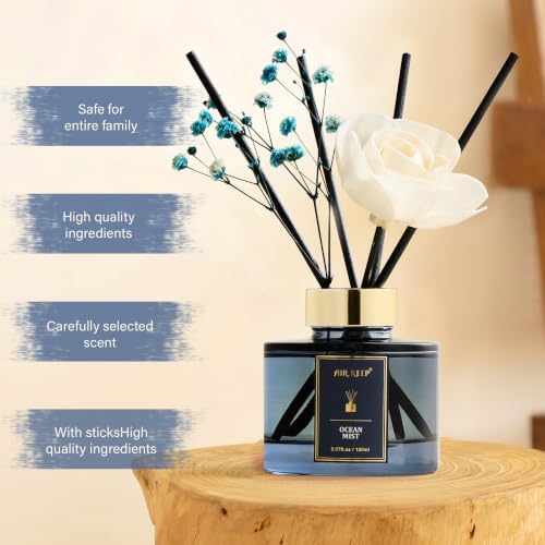 Airkeep Flower Reed Diffusers Set, 5.07 oz Ocean Mist Scented Oil Diffuser with 8 Reed Sticks, Home Fragrance Diffuser Gift Set for Bathroom & Office Decor 150ml