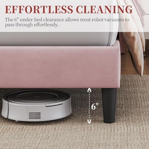 Yaheetech Queen Bed Frame with Channel-Tufted Headboard, USB/AC Ports, Pink