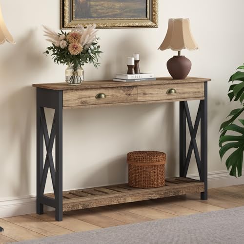 ChooChoo Farmhouse Console Table with Drawer for Entryway with X Supports