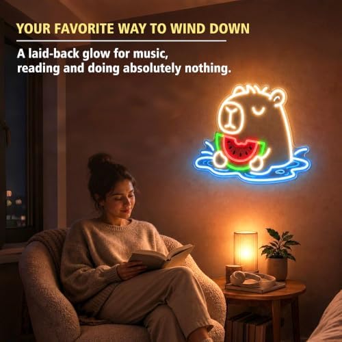 Capybara Neon Sign, Watermelon LED Wall Light for Room Decor