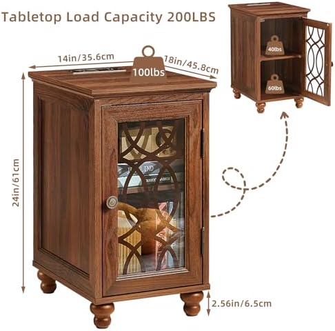 Joaxswe Narrow Side Table Set 2 with Charger, Glass Door Storage