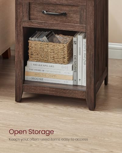 VASAGLE Farmhouse Nightstand with Charging Station, 1 Drawer