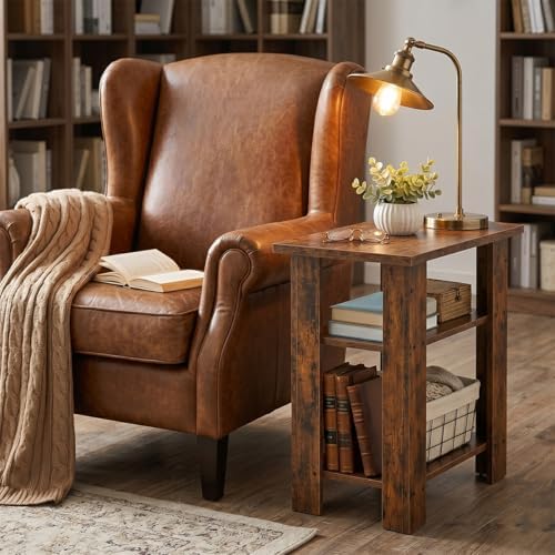 Narrow Side Table, 3 Tier Rustic End Table for Living Room
