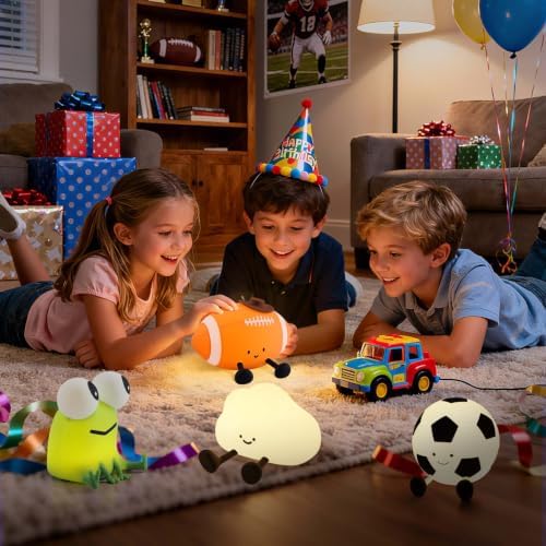 YISUN Football Night Light, Soft Silicone Nursery Night Lamp, Rechargeable Dimmable Rugby Night Lights with Timer, Cute Night Lights for Kids Room Decor Birthday