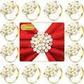 Hotop 72 Pcs Gold Napkin Rings Pearls Round Flower Napkin Buckles