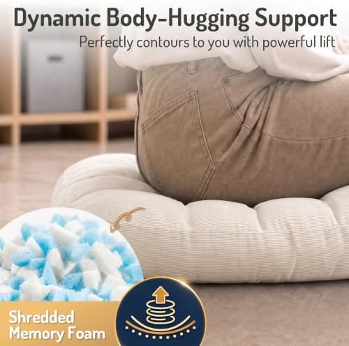 Large Floor Pillow for Adults, Square Meditation Cushion, 22 Inch Beige