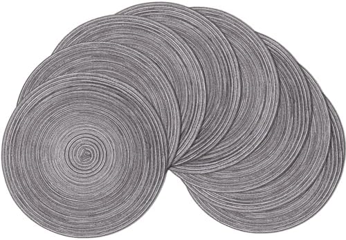 SHACOS Round Braided Placemats Set of 8 Round Table Mats for Dining Tables Non Slip Washable (Black Gray, 8)