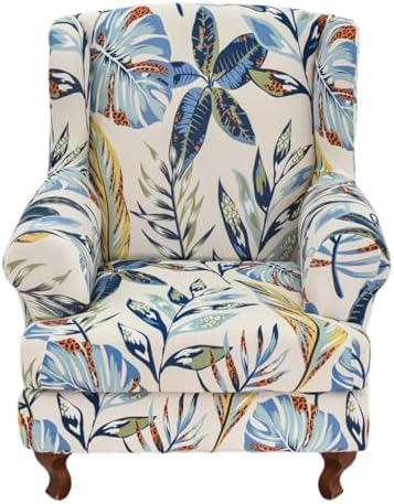HAOYONG Wing Chair Slipcovers Stretch Wingback Chair Covers Printed 2 Pieces Wingback Armchair Slipcover Elastic Chair Slip Covers Washable Armchair Protector Cover for Living Room and Bedroom