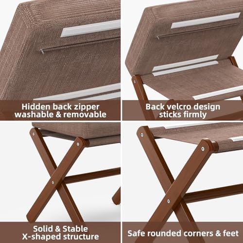 BAMBOOHOMIE Foldable Foot Stool Ottoman, Modern Foot Rest with Bamboo X Legs & Thick Foam Cushion, Folding Foot Stools Small Padded for Bedroom Living Room, Footstool for Chair Couch (Brown - Brown)