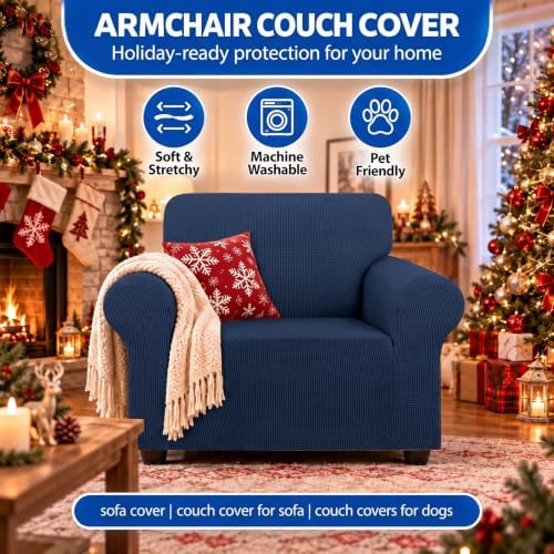 KEKUOU Stretch Chair Sofa Slipcover, Single Couch Cover,Navy Blue