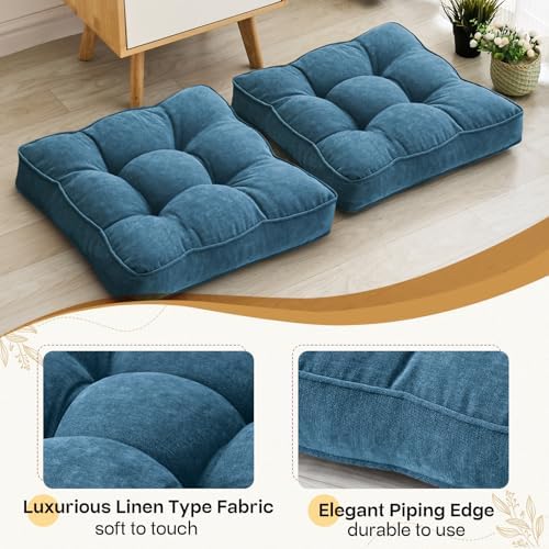 MIDDLE ONE Floor Pillow Set of 2, Memory Foam Cushion 22x22 – Square, Navy