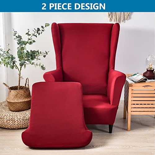 HZDHCLH Wingback Chair Slipcovers 2 Piece,Stretch Spandex Wing Chair Covers for Living Room Armchair,Washalbe Sofa Slipovers (Burgundy)